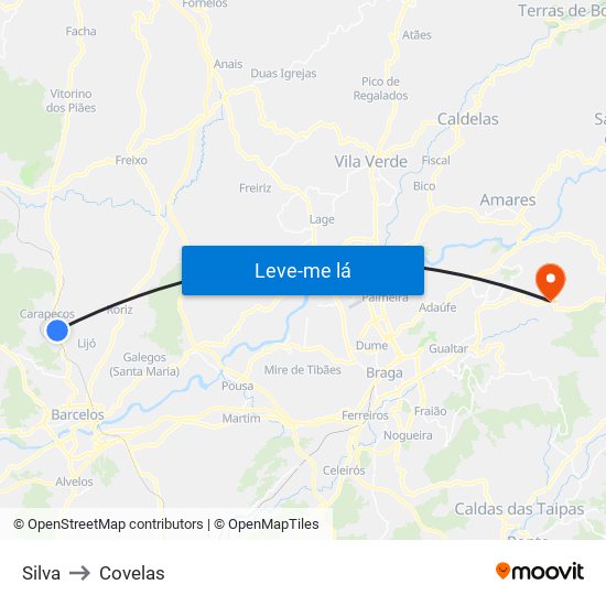 Silva to Covelas map