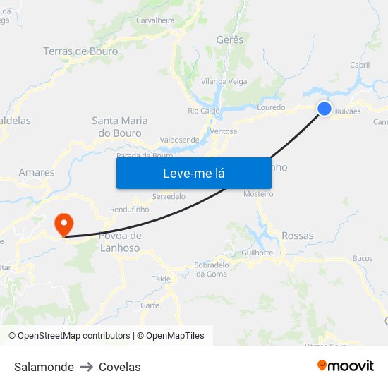 Salamonde to Covelas map