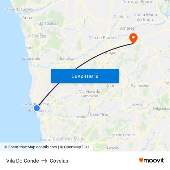 Vila Do Conde to Covelas map