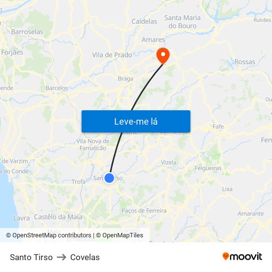 Santo Tirso to Covelas map