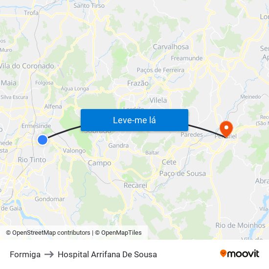 Formiga to Hospital Arrifana De Sousa map