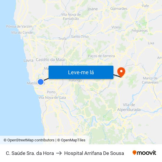 C. Saúde Sra. da Hora to Hospital Arrifana De Sousa map