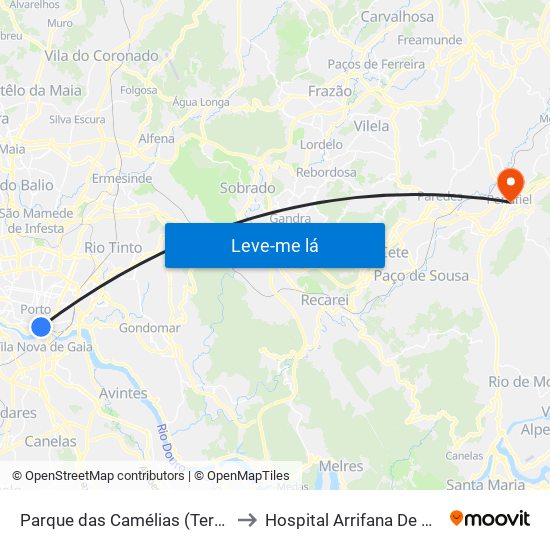 Parque das Camélias (Terminal) to Hospital Arrifana De Sousa map