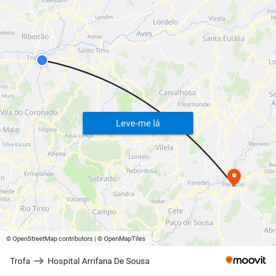 Trofa to Hospital Arrifana De Sousa map