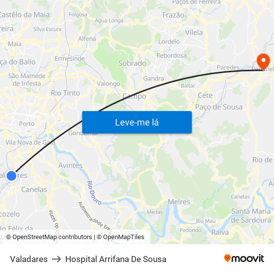 Valadares to Hospital Arrifana De Sousa map