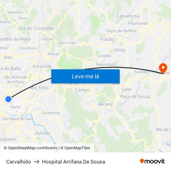 Carvalhido to Hospital Arrifana De Sousa map