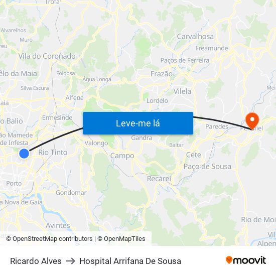 Ricardo Alves to Hospital Arrifana De Sousa map