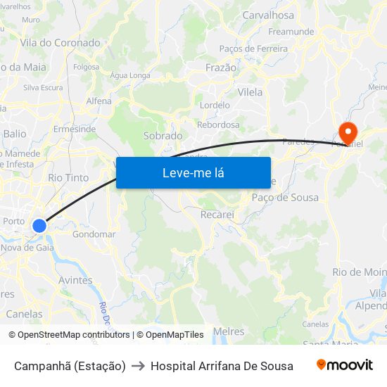 Campanhã (Estação) to Hospital Arrifana De Sousa map