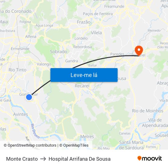 Monte Crasto to Hospital Arrifana De Sousa map