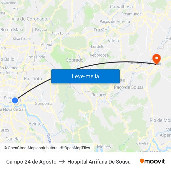 Campo 24 de Agosto to Hospital Arrifana De Sousa map