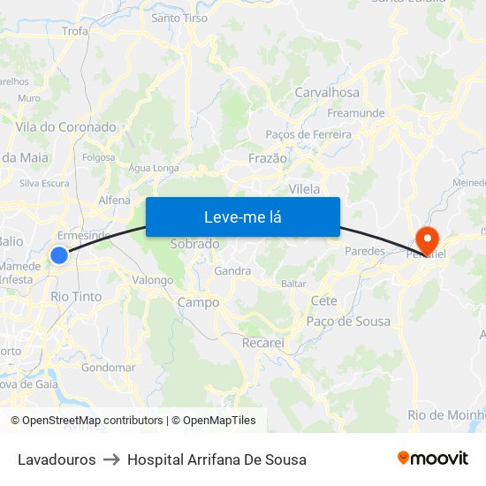 Lavadouros to Hospital Arrifana De Sousa map