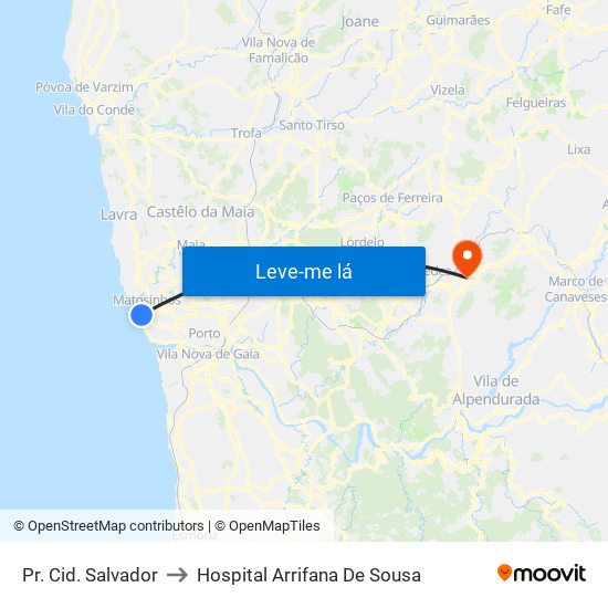 Pr. Cid. Salvador to Hospital Arrifana De Sousa map