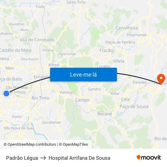 Padrão Légua to Hospital Arrifana De Sousa map