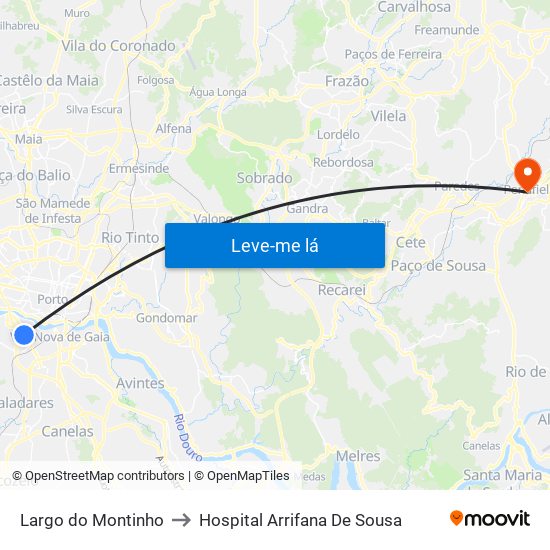 Largo do Montinho to Hospital Arrifana De Sousa map