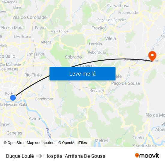 Duque Loulé to Hospital Arrifana De Sousa map