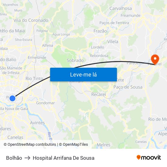 Bolhão to Hospital Arrifana De Sousa map