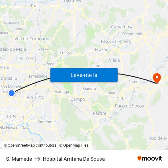 S. Mamede to Hospital Arrifana De Sousa map