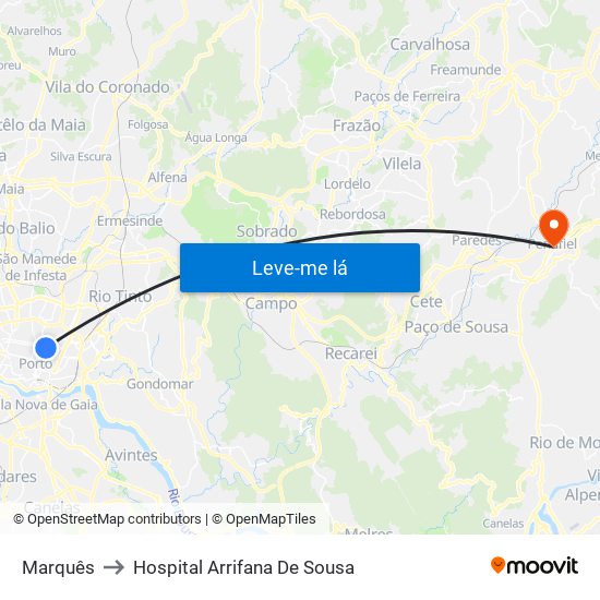 Marquês to Hospital Arrifana De Sousa map