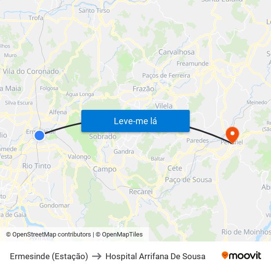 Ermesinde (Estação) to Hospital Arrifana De Sousa map