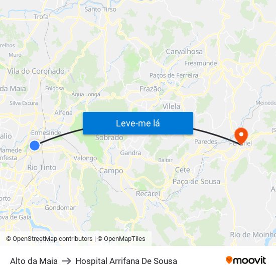 Alto da Maia to Hospital Arrifana De Sousa map
