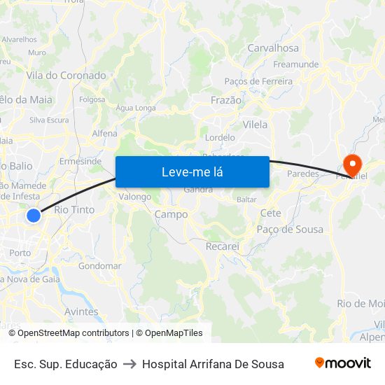 Esc. Sup. Educação to Hospital Arrifana De Sousa map