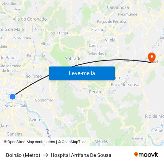 Bolhão (Metro) to Hospital Arrifana De Sousa map