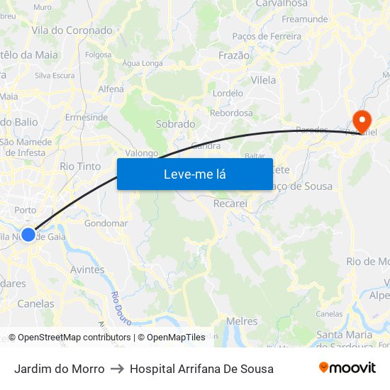 Jardim do Morro to Hospital Arrifana De Sousa map