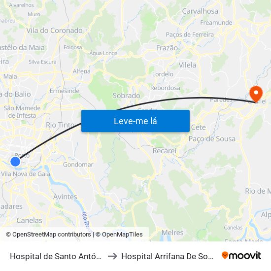 Hospital de Santo António to Hospital Arrifana De Sousa map