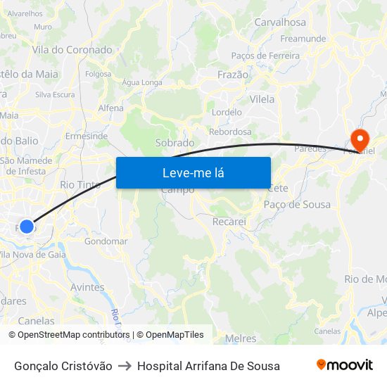 Gonçalo Cristóvão to Hospital Arrifana De Sousa map