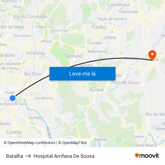 Batalha to Hospital Arrifana De Sousa map