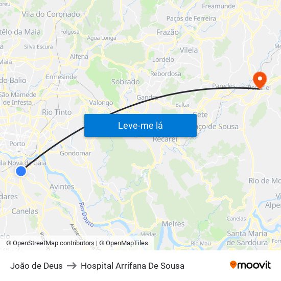 João de Deus to Hospital Arrifana De Sousa map