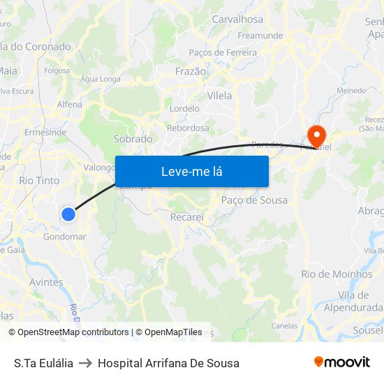 S.Ta Eulália to Hospital Arrifana De Sousa map
