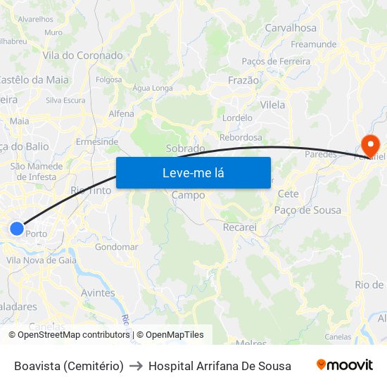 Boavista (Cemitério) to Hospital Arrifana De Sousa map