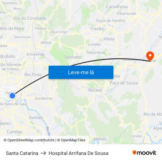 Santa Catarina to Hospital Arrifana De Sousa map