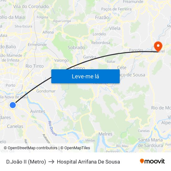 D.João II (Metro) to Hospital Arrifana De Sousa map