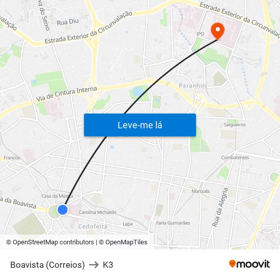 Boavista (Correios) to K3 map