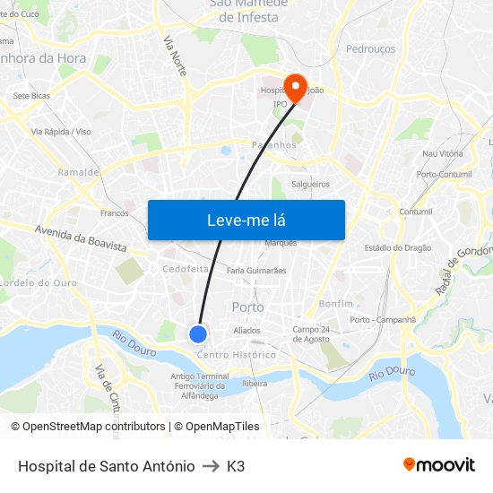 Hospital de Santo António to K3 map