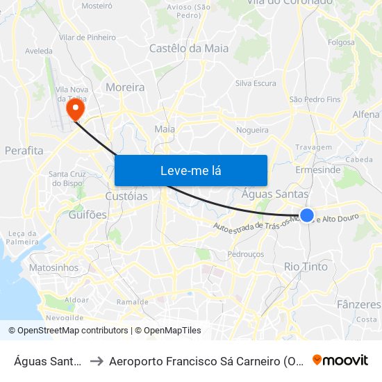 Águas Santas - Palmilheira to Aeroporto Francisco Sá Carneiro (OPO) (Aeroporto Francisco Sá Carneiro) map