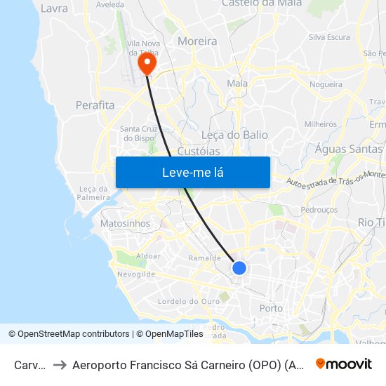 Carvalhido to Aeroporto Francisco Sá Carneiro (OPO) (Aeroporto Francisco Sá Carneiro) map