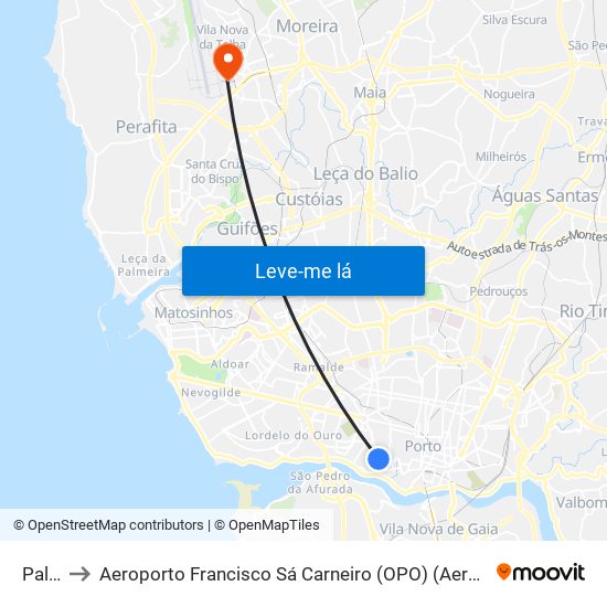 Palácio to Aeroporto Francisco Sá Carneiro (OPO) (Aeroporto Francisco Sá Carneiro) map