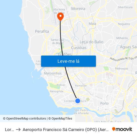 Lordelo to Aeroporto Francisco Sá Carneiro (OPO) (Aeroporto Francisco Sá Carneiro) map