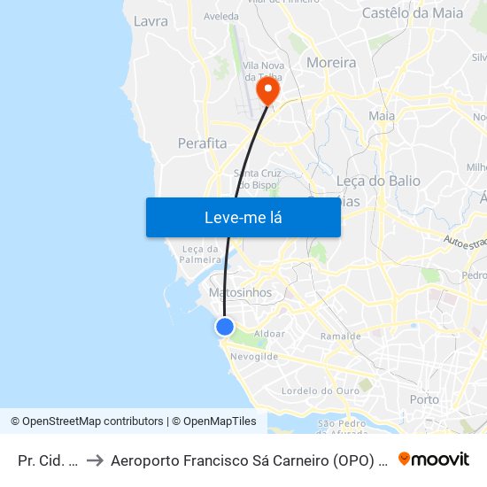 Pr. Cid. Salvador to Aeroporto Francisco Sá Carneiro (OPO) (Aeroporto Francisco Sá Carneiro) map