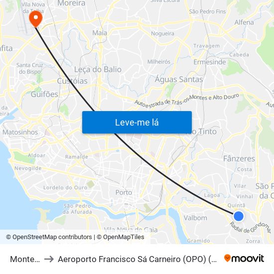 Monte Crasto to Aeroporto Francisco Sá Carneiro (OPO) (Aeroporto Francisco Sá Carneiro) map