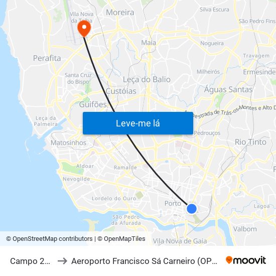 Campo 24 de Agosto to Aeroporto Francisco Sá Carneiro (OPO) (Aeroporto Francisco Sá Carneiro) map