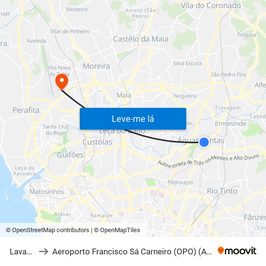 Lavadouros to Aeroporto Francisco Sá Carneiro (OPO) (Aeroporto Francisco Sá Carneiro) map