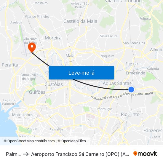 Palmilheira to Aeroporto Francisco Sá Carneiro (OPO) (Aeroporto Francisco Sá Carneiro) map