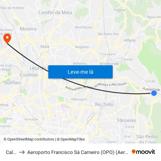 Calvário to Aeroporto Francisco Sá Carneiro (OPO) (Aeroporto Francisco Sá Carneiro) map