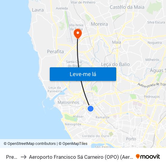 Preciosa to Aeroporto Francisco Sá Carneiro (OPO) (Aeroporto Francisco Sá Carneiro) map