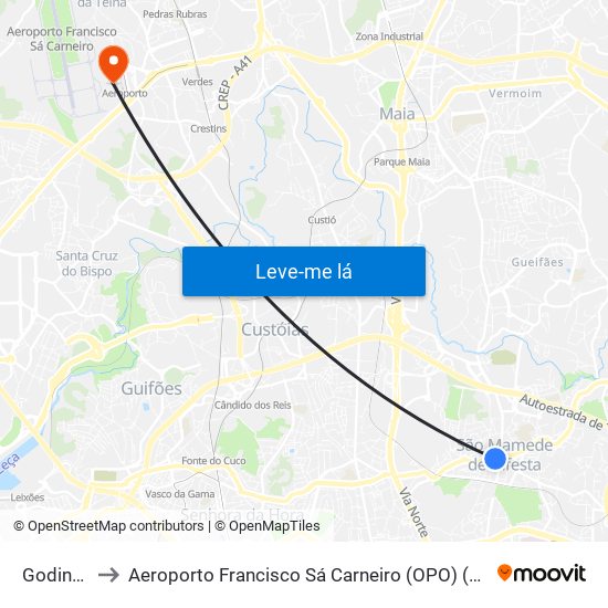 Godinho Faria to Aeroporto Francisco Sá Carneiro (OPO) (Aeroporto Francisco Sá Carneiro) map