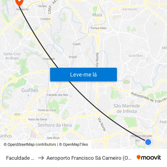 Faculdade de Engenharia to Aeroporto Francisco Sá Carneiro (OPO) (Aeroporto Francisco Sá Carneiro) map